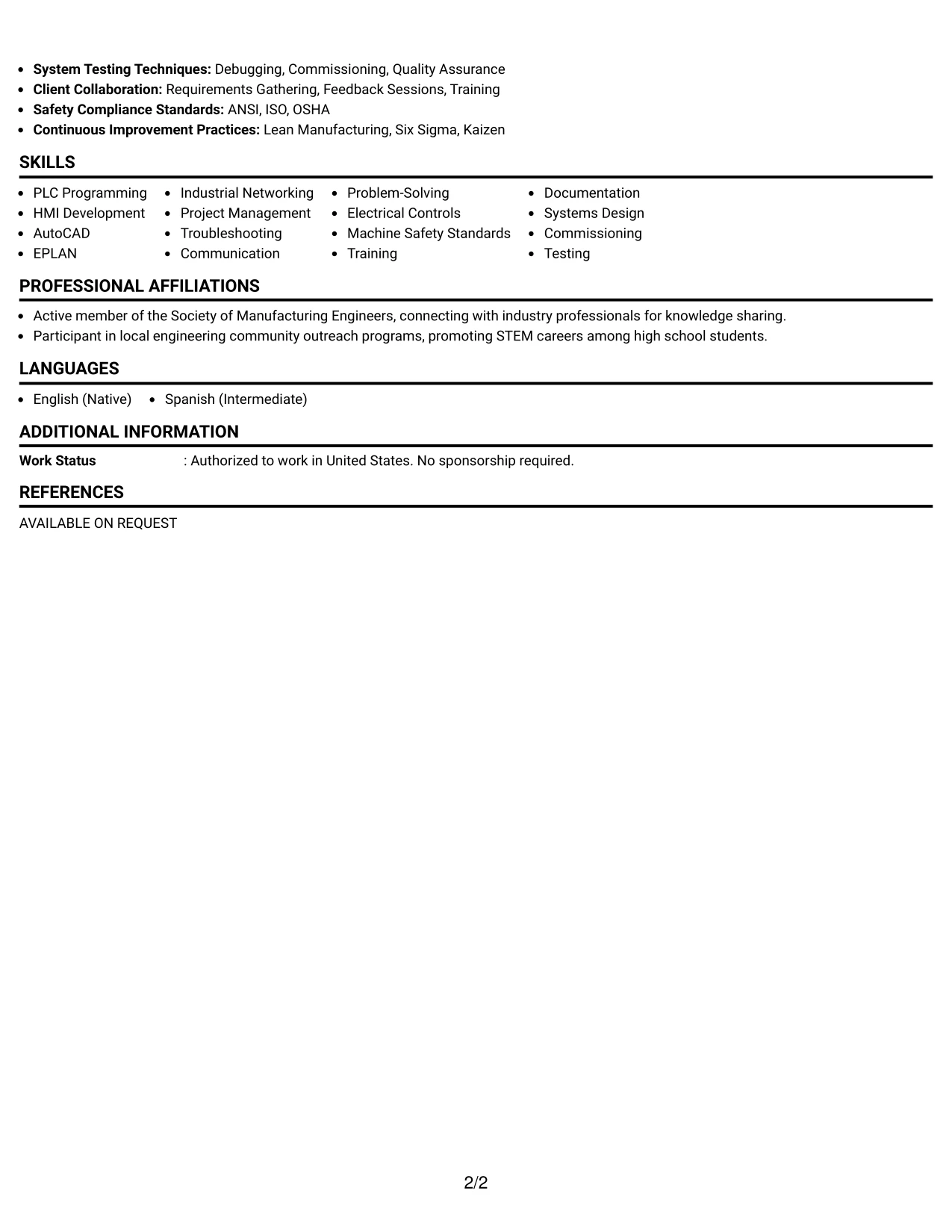 Resume Example Page 2