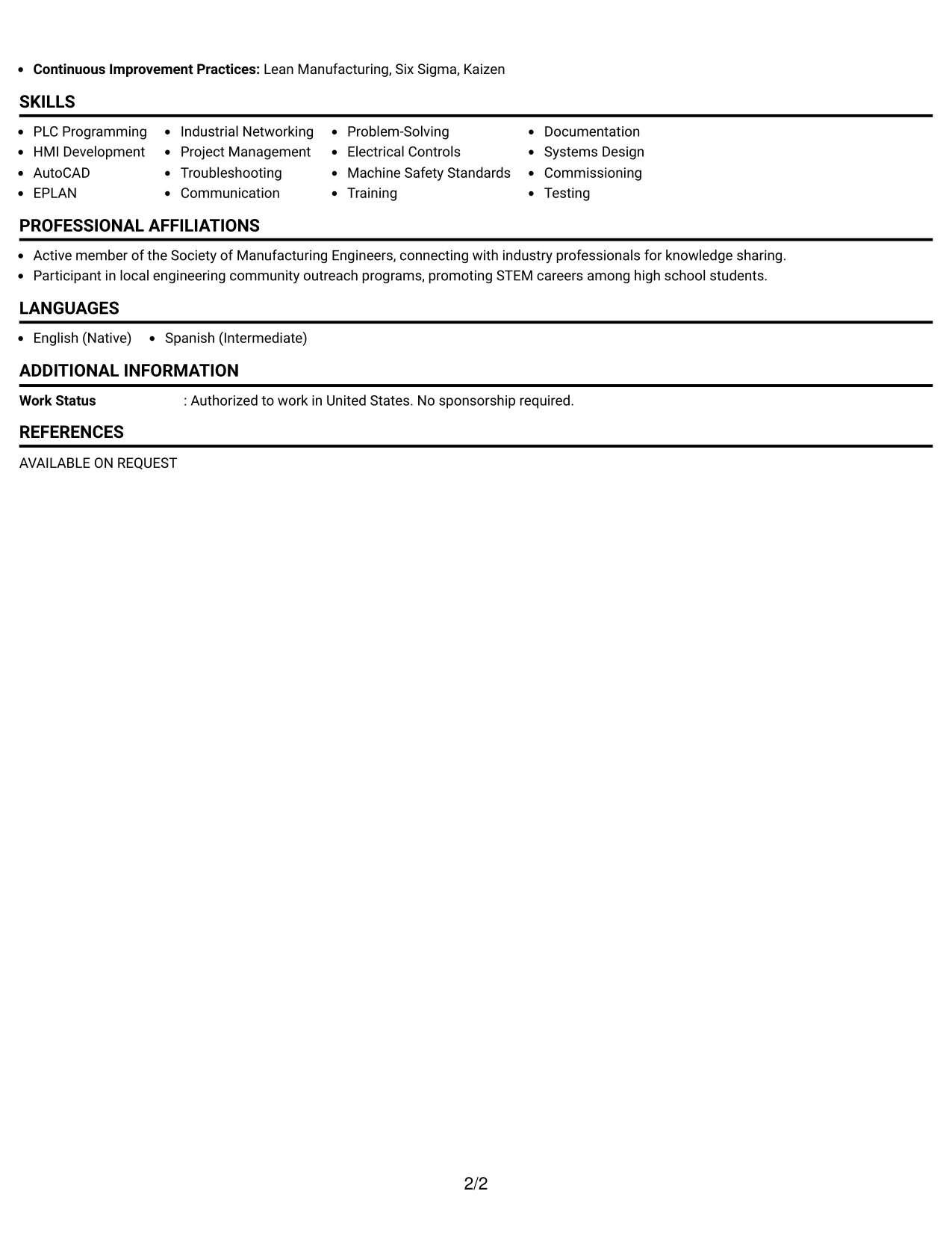 Resume Example Page 2