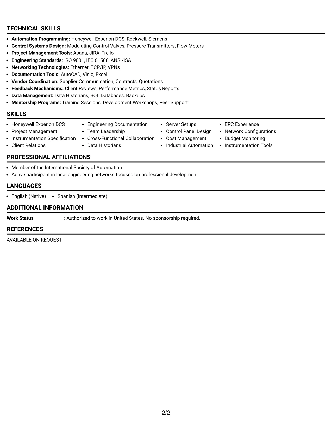 Resume Example Page 2