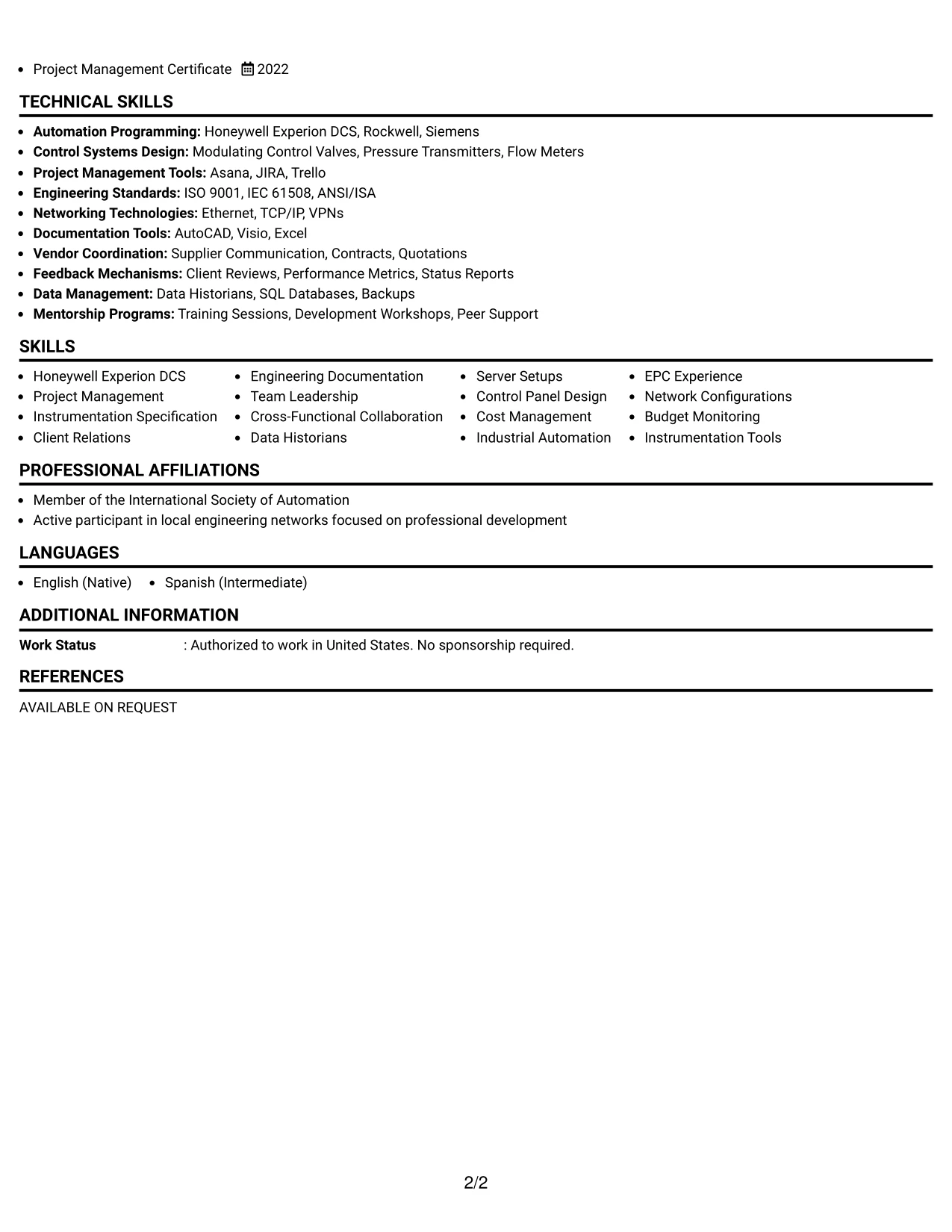 Resume Example Page 2