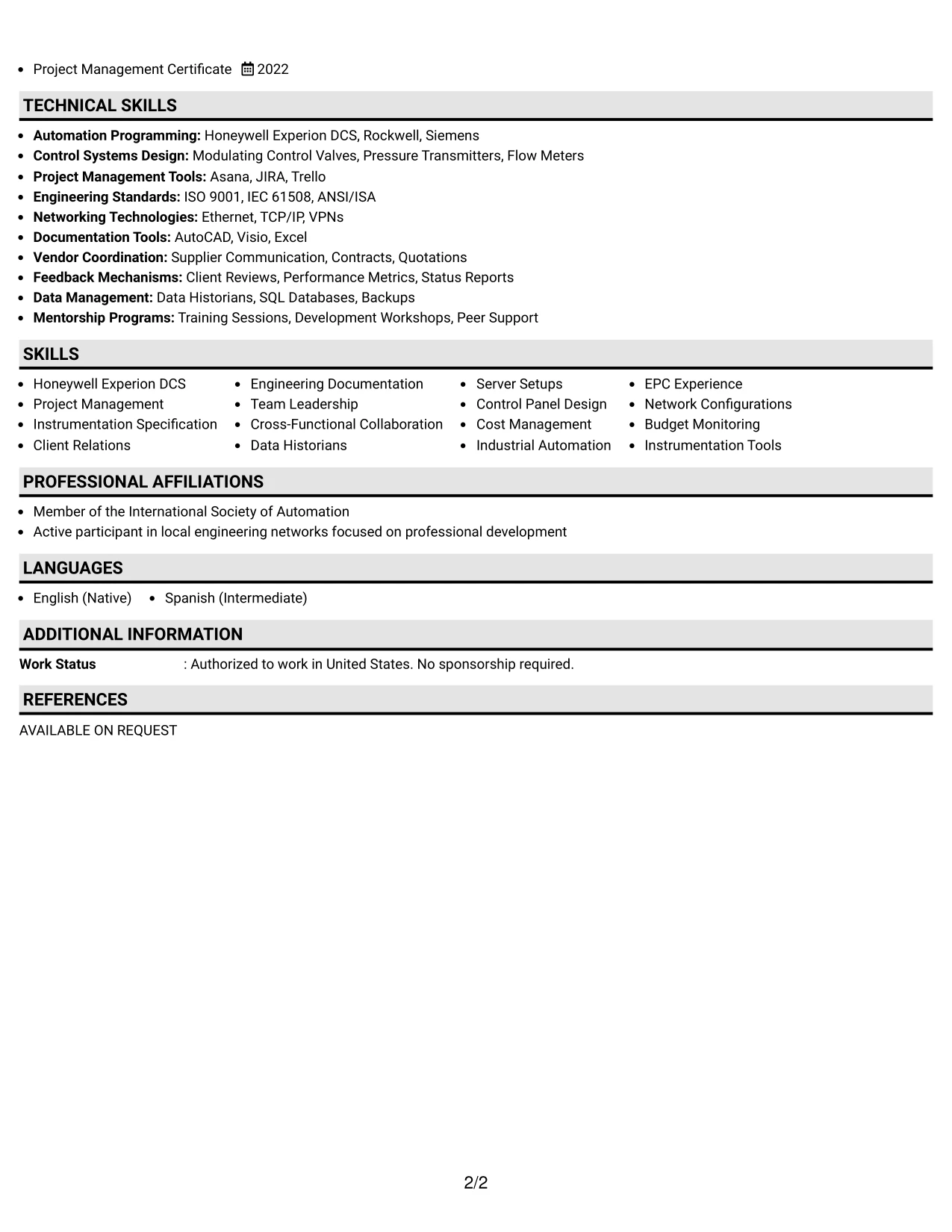 Resume Example Page 2