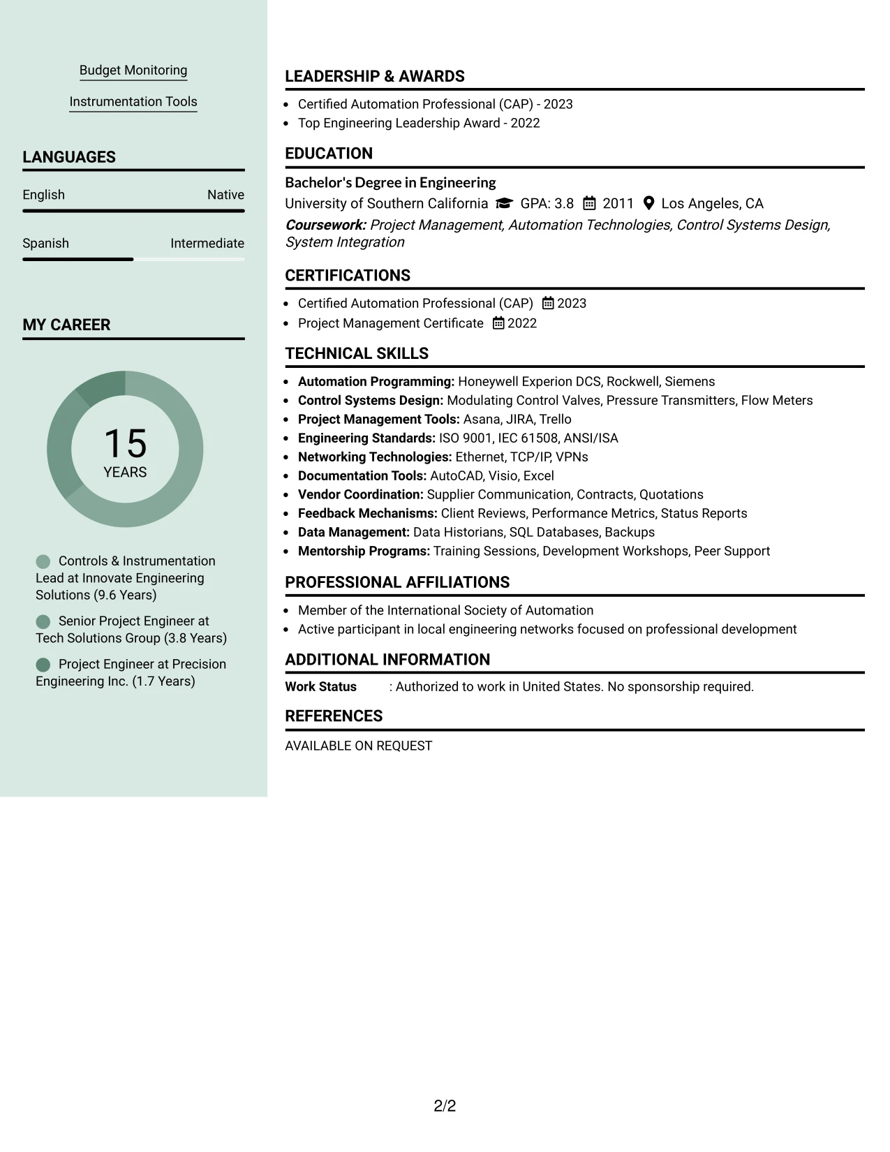 Resume Example Page 2