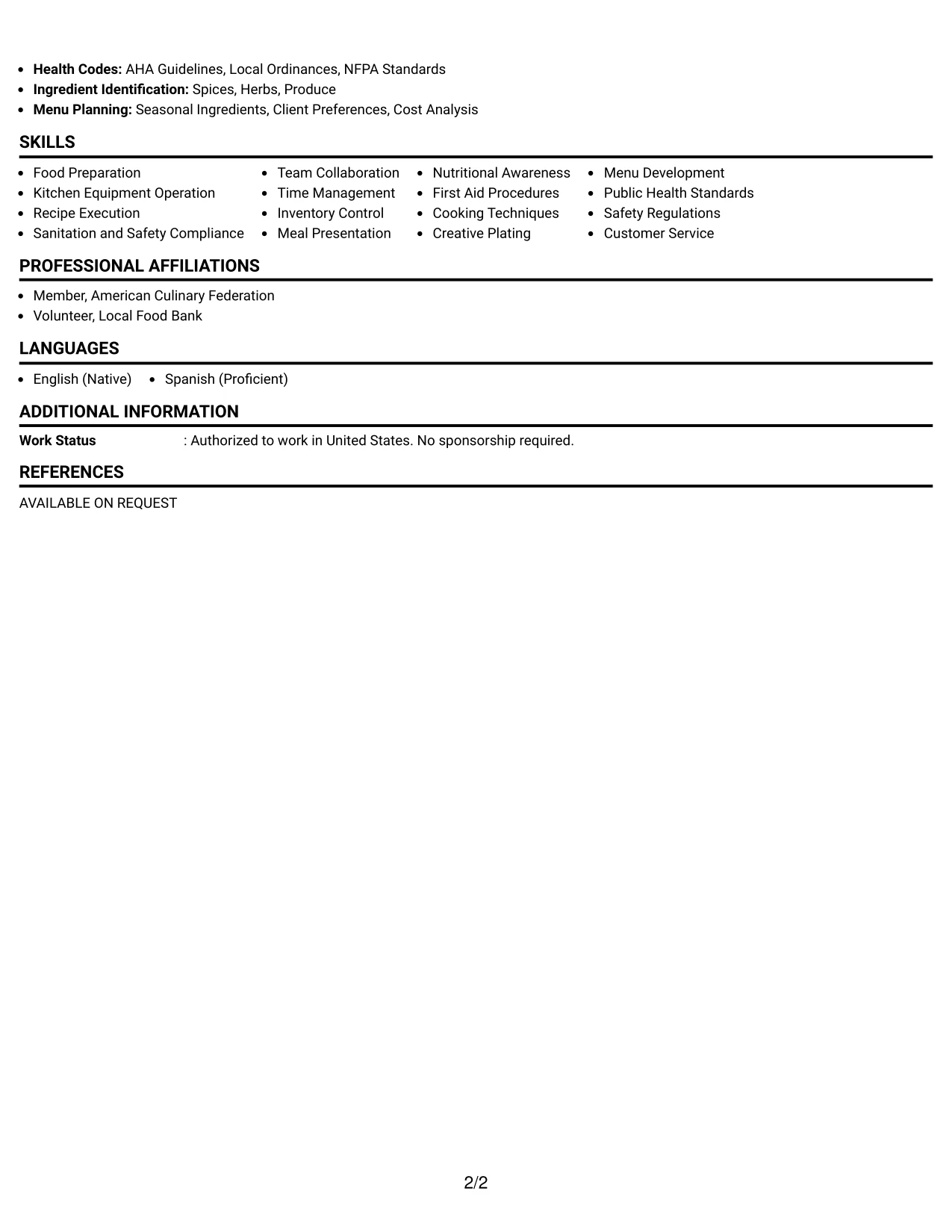 Resume Example Page 2