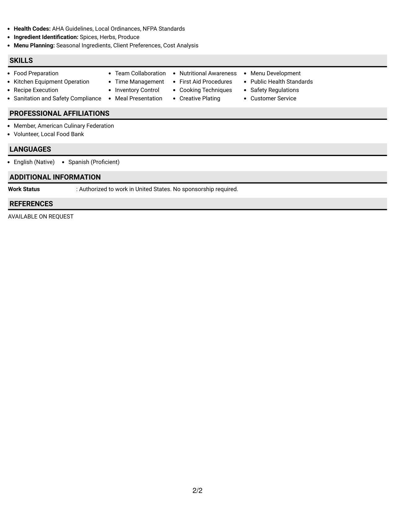 Resume Example Page 2