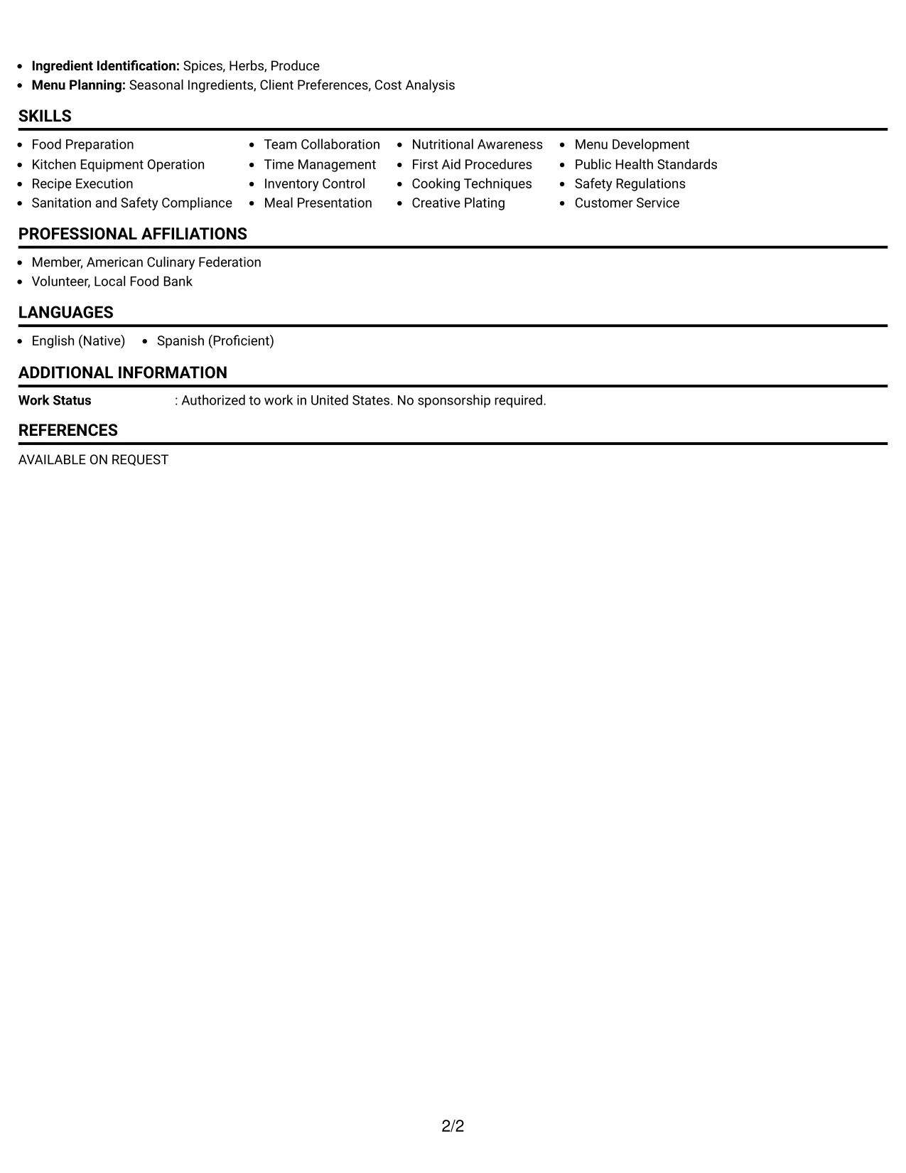 Resume Example Page 2