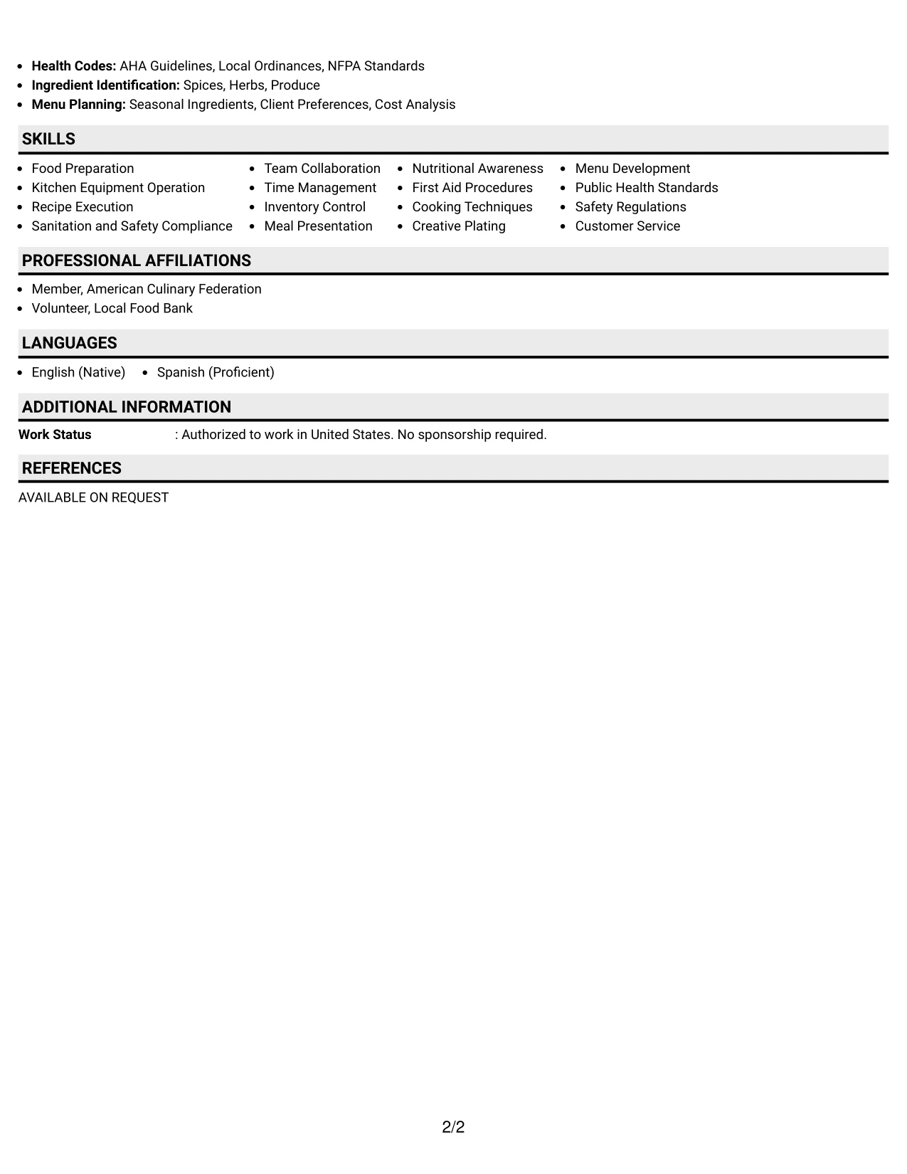 Resume Example Page 2