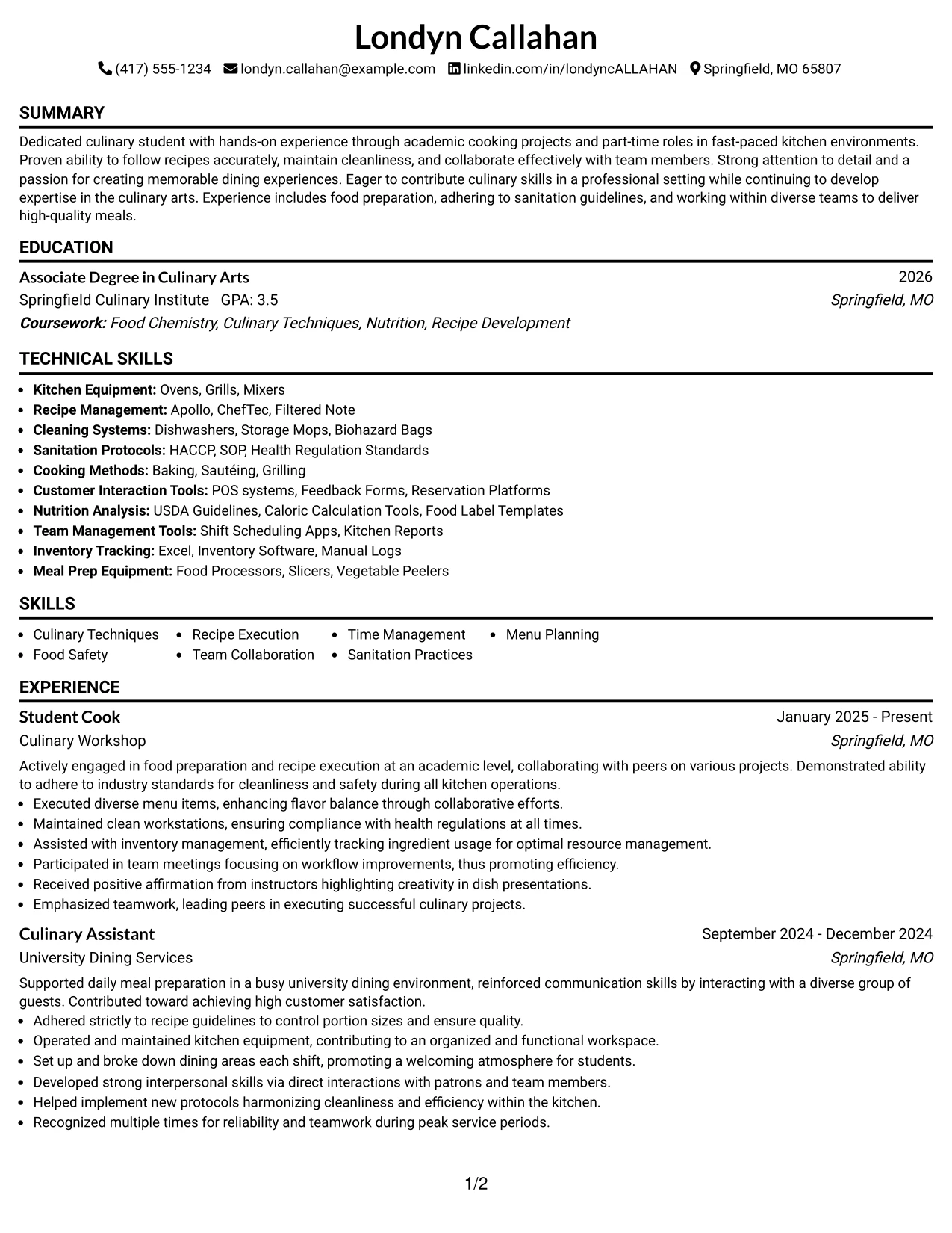 Resume Example Page 1