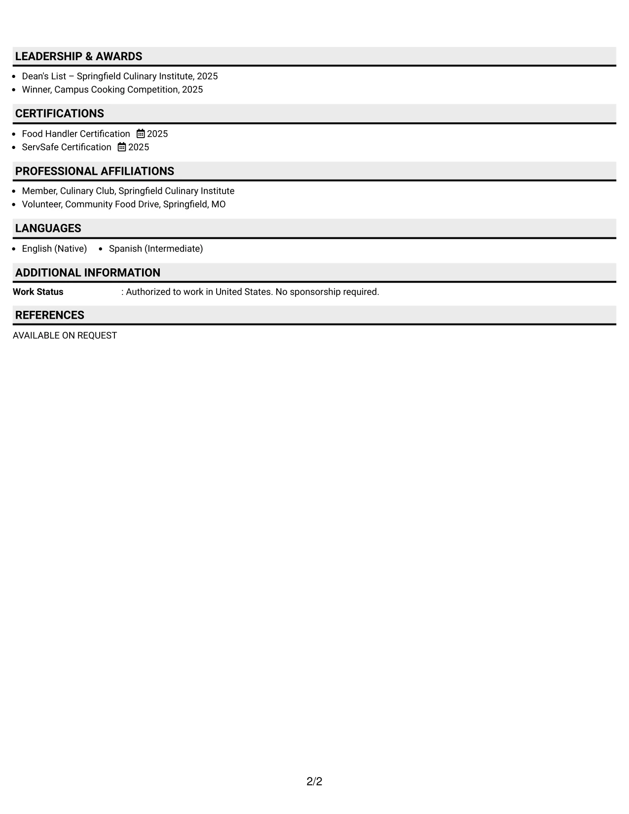 Resume Example Page 2