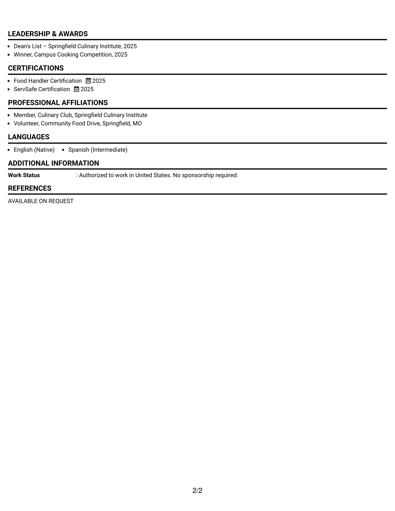 Resume Example Page 2