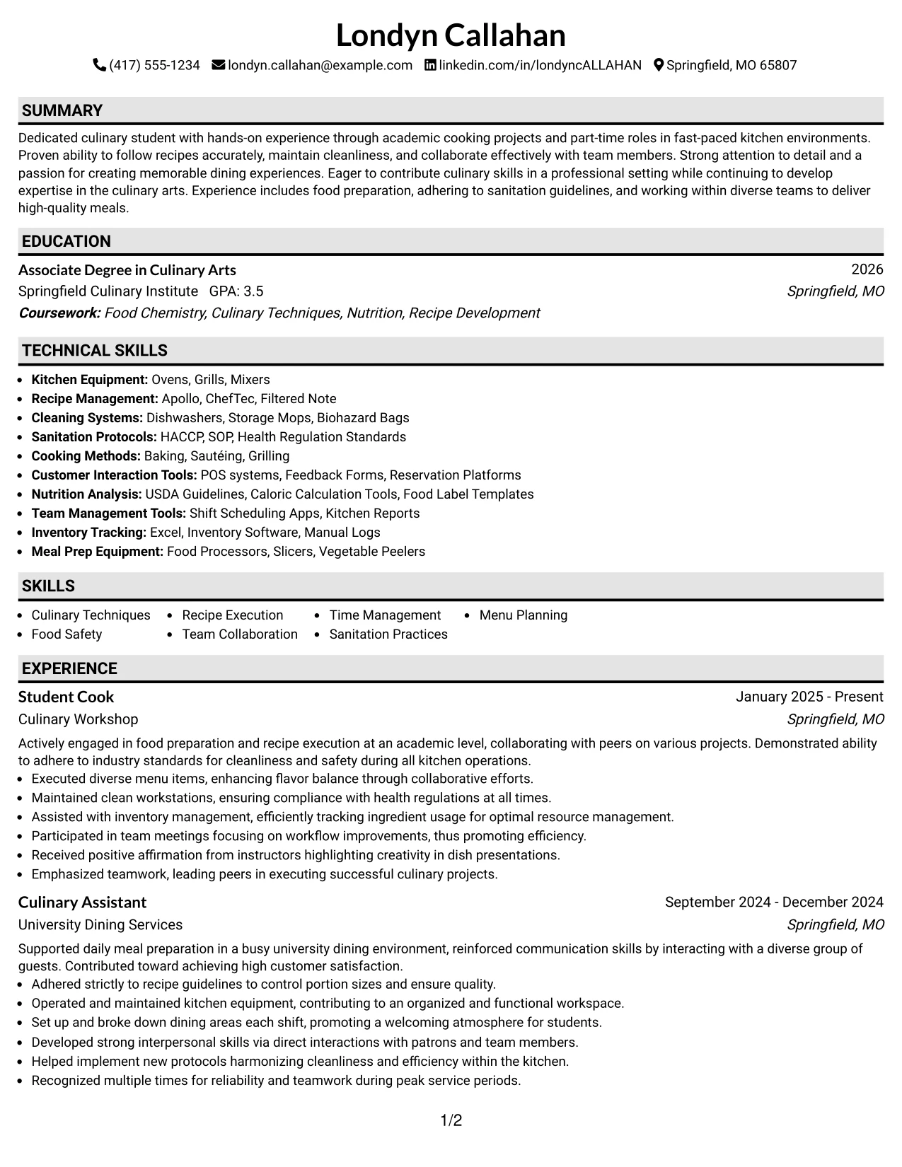 Resume Example Page 1