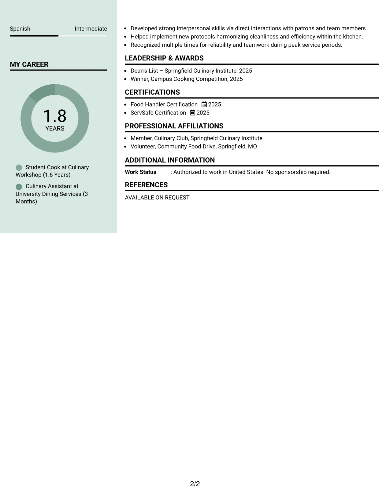 Resume Example Page 2
