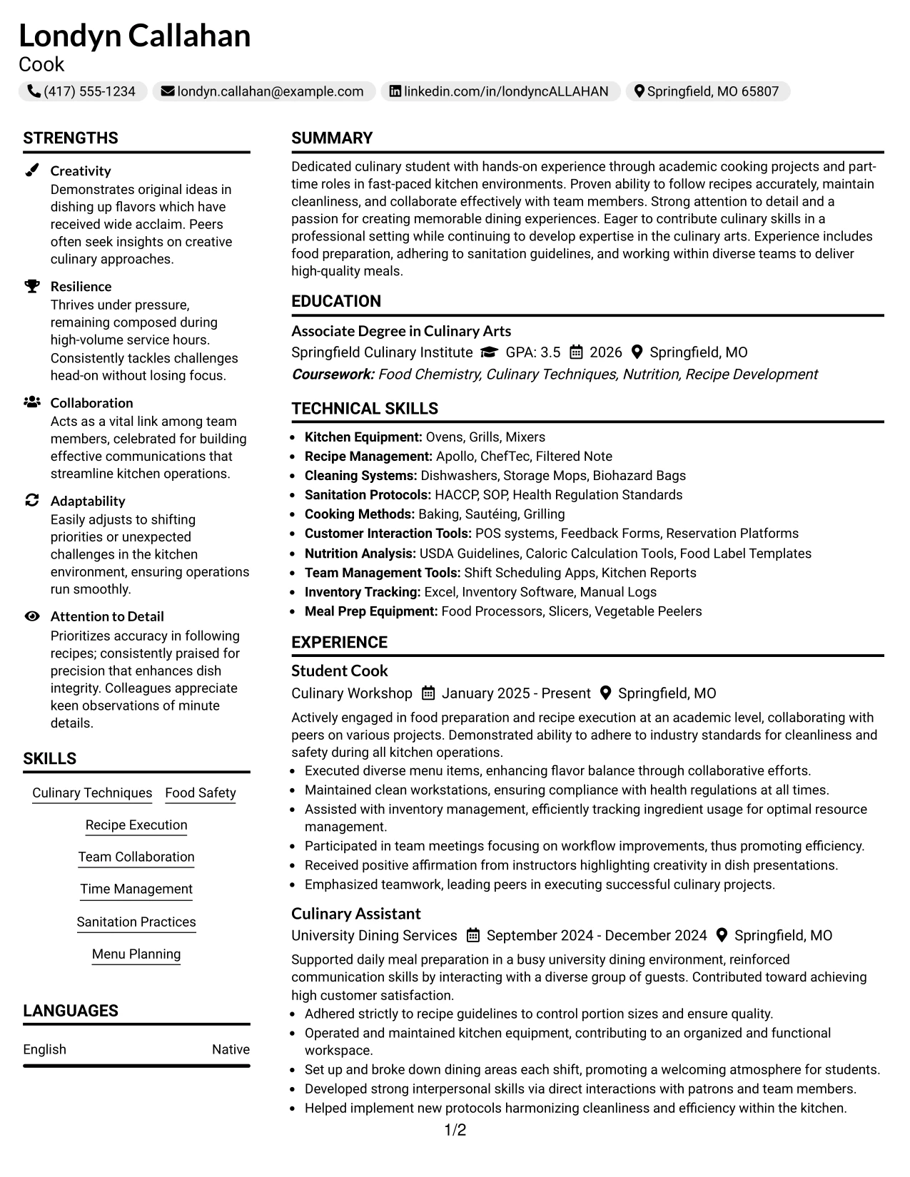 Resume Example Page 1