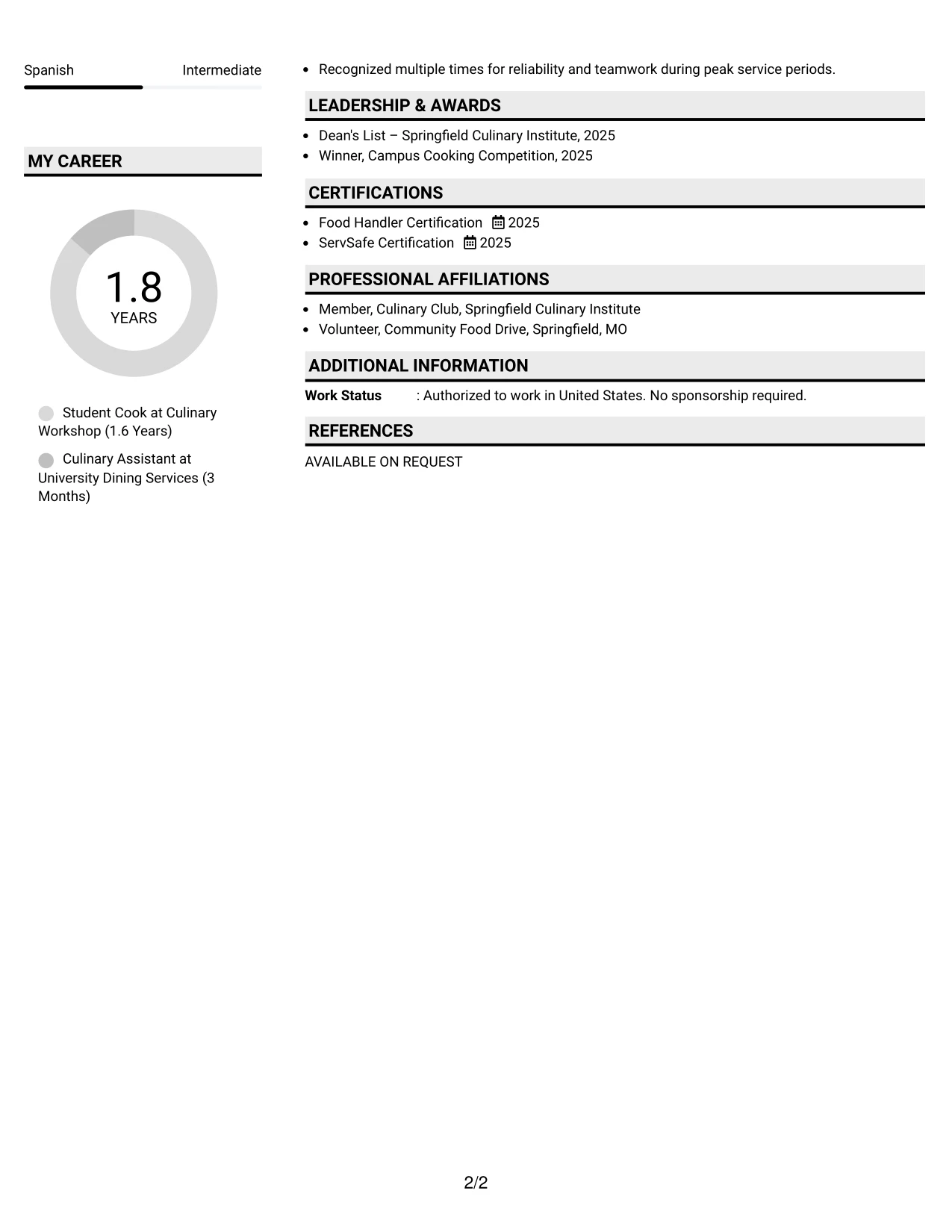 Resume Example Page 2