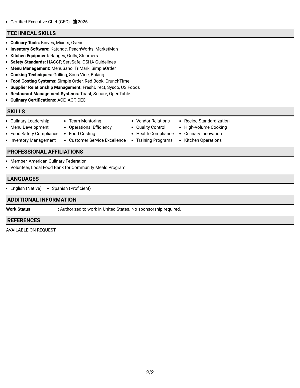 Resume Example Page 2