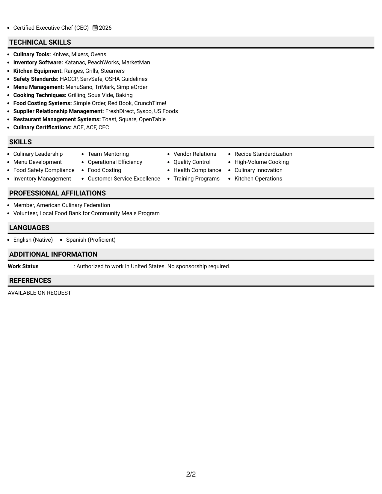 Resume Example Page 2