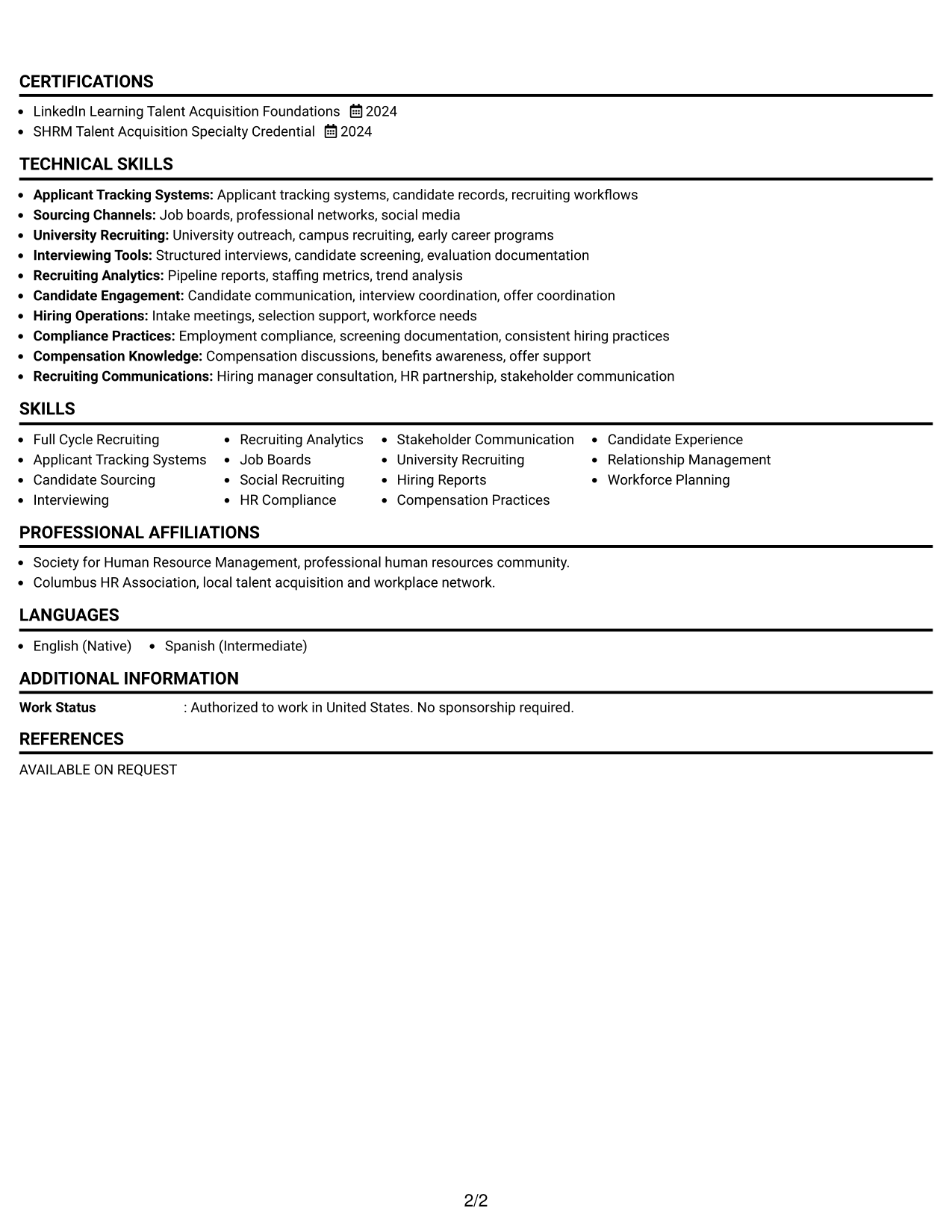 Resume Example Page 2