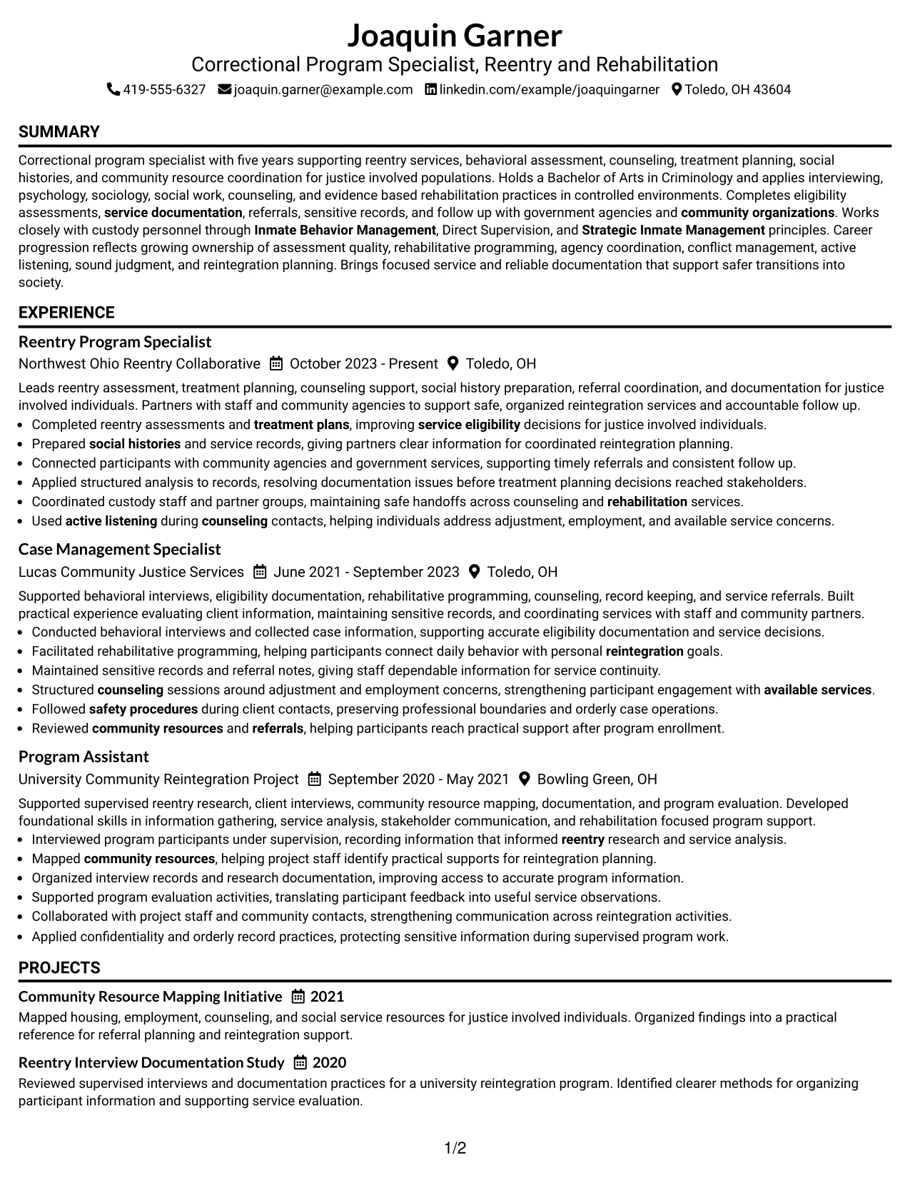Resume Example Page 1
