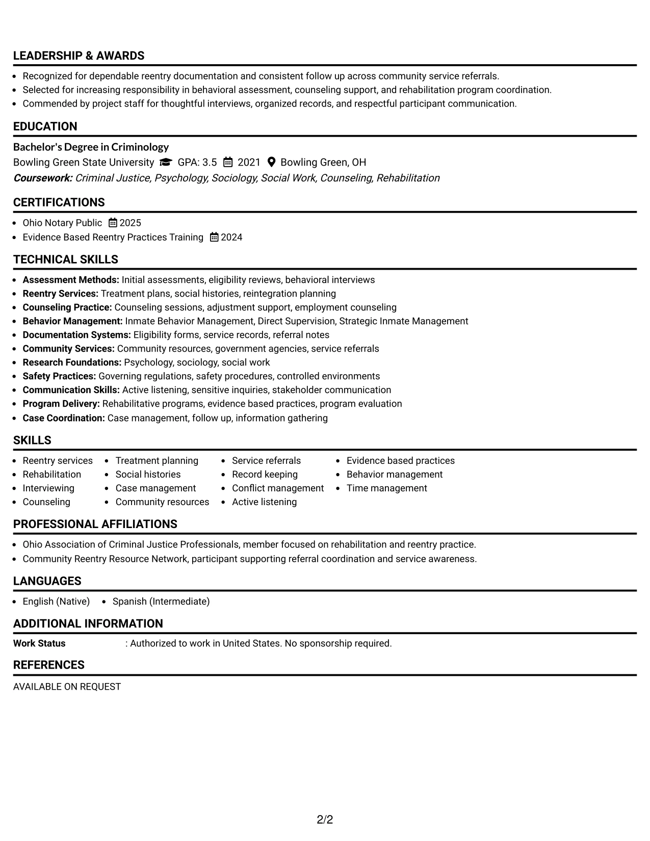 Resume Example Page 2