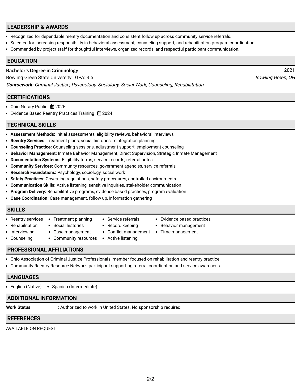 Resume Example Page 2