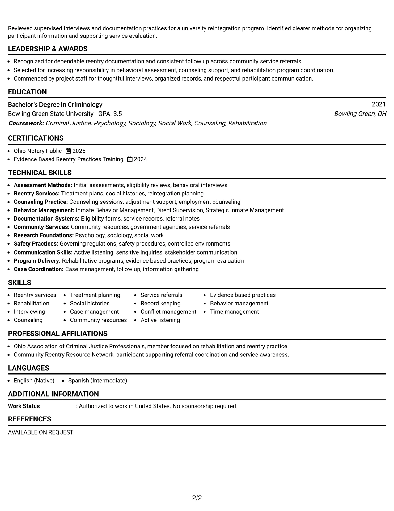 Resume Example Page 2