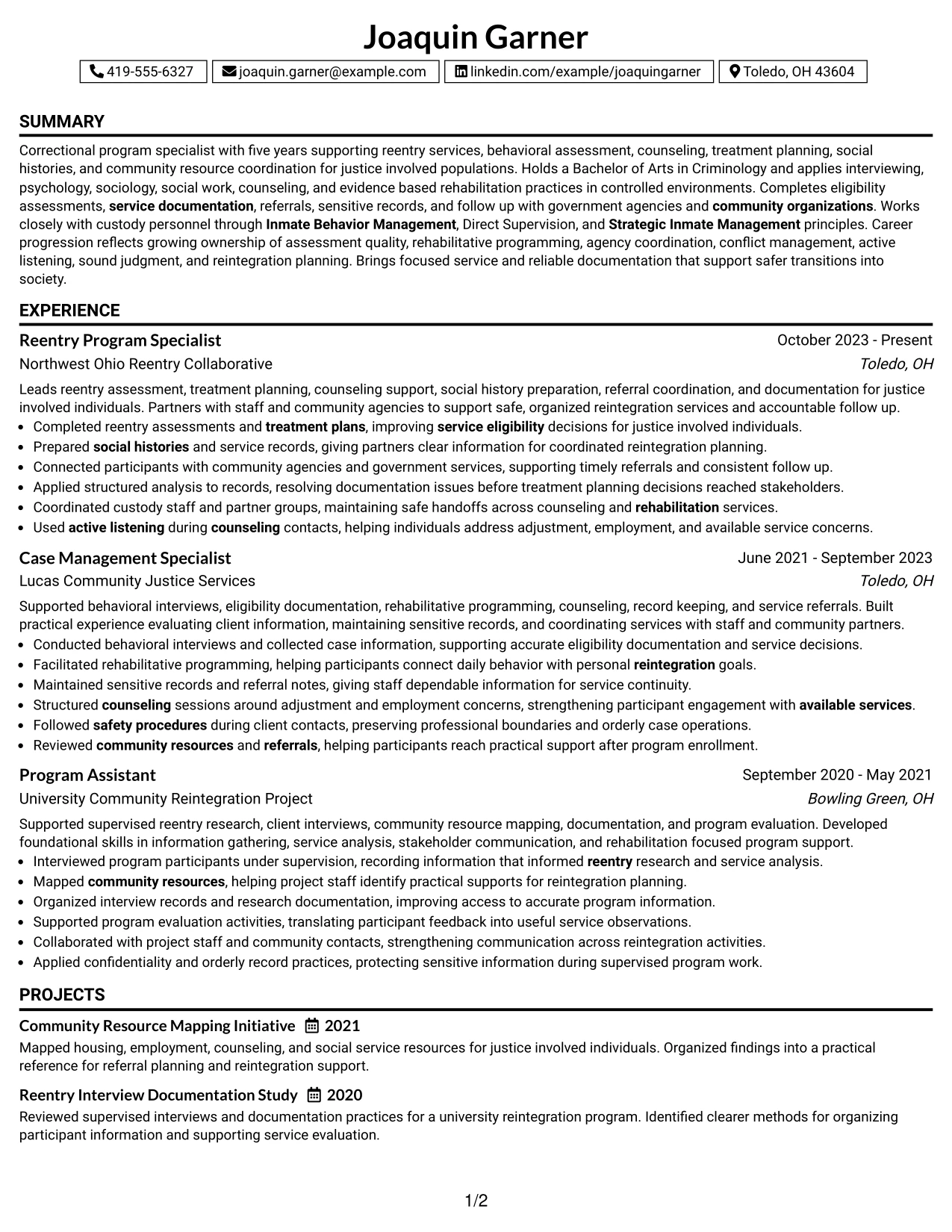 Resume Example Page 1