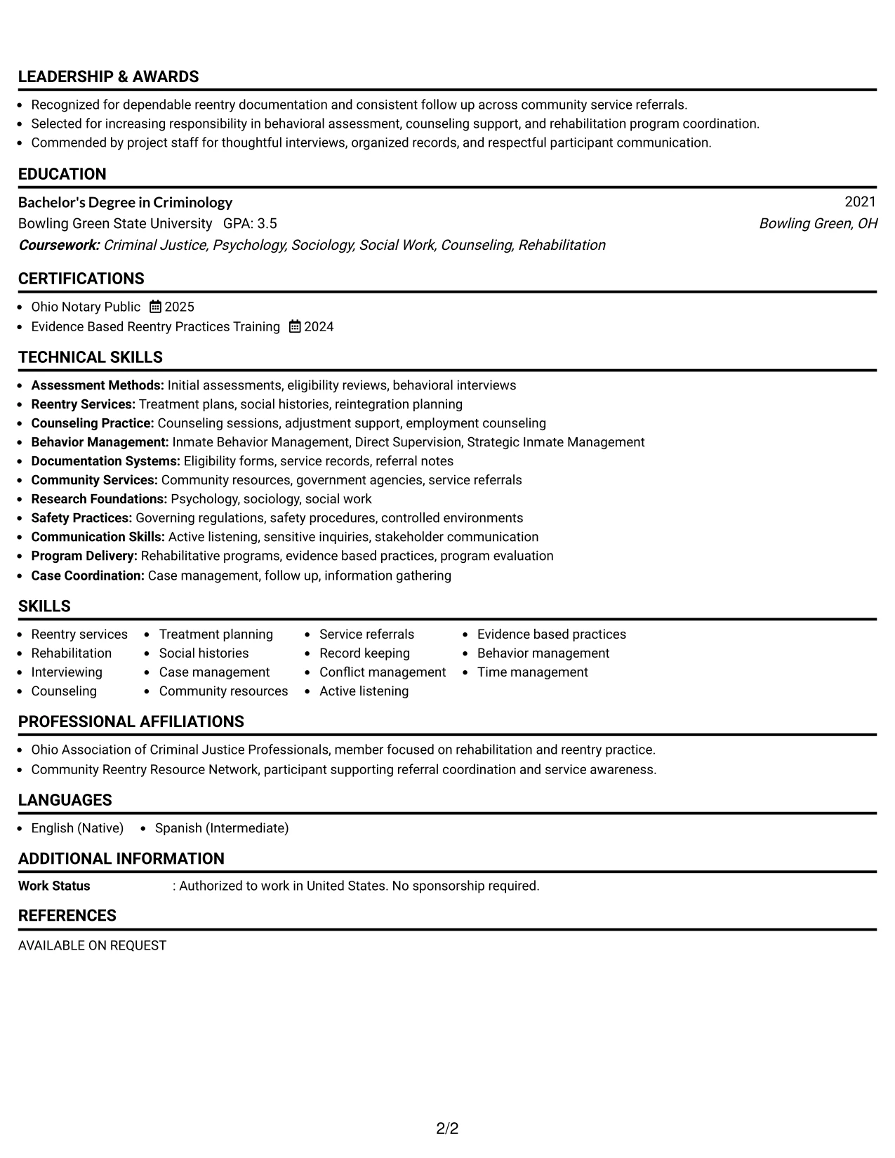 Resume Example Page 2