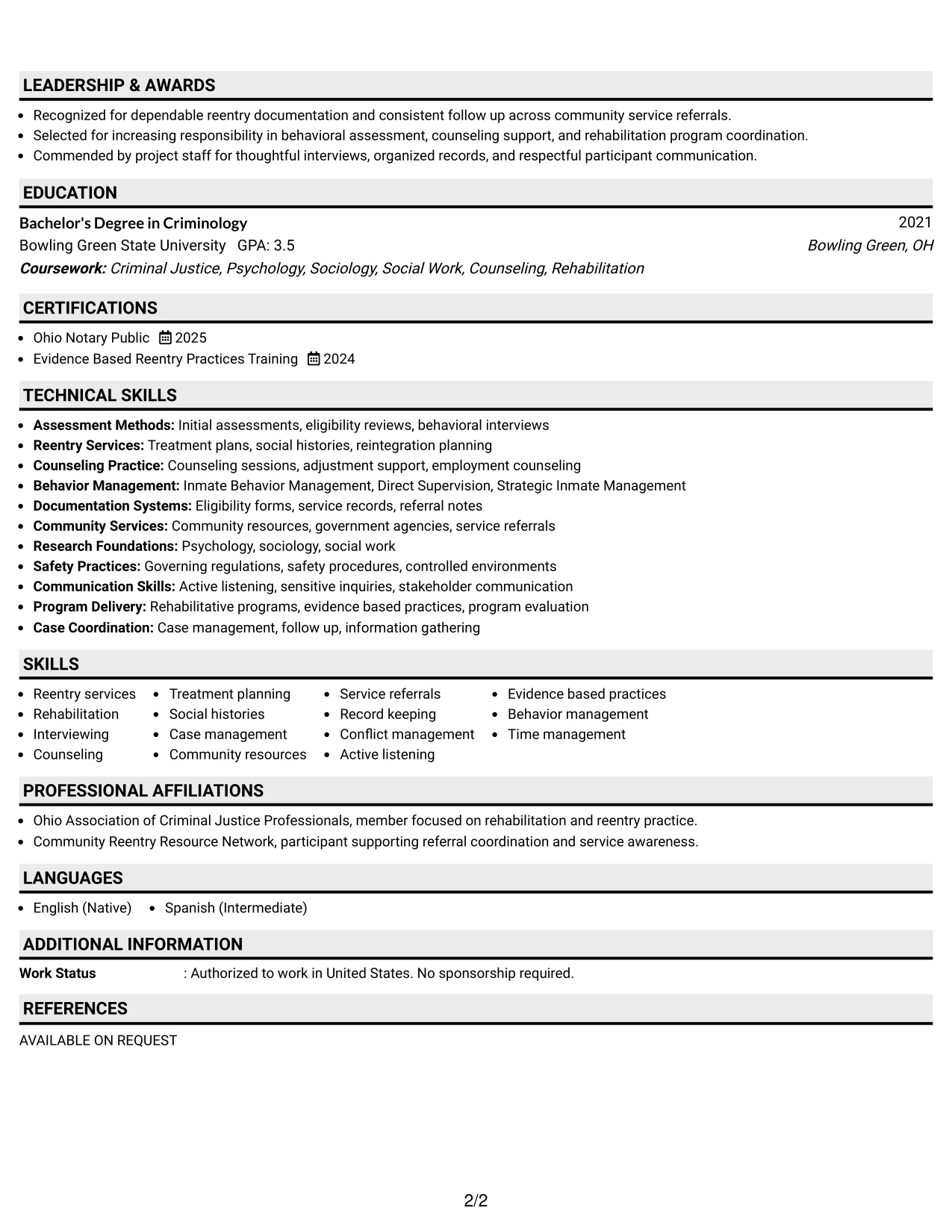 Resume Example Page 2