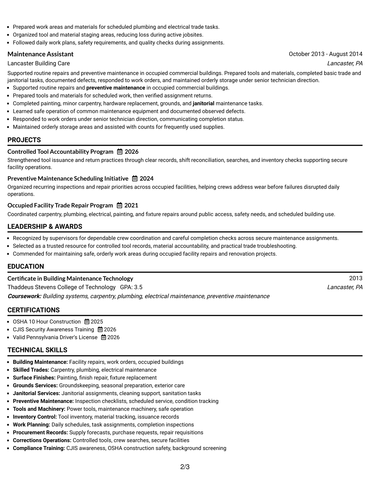 Resume Example Page 2