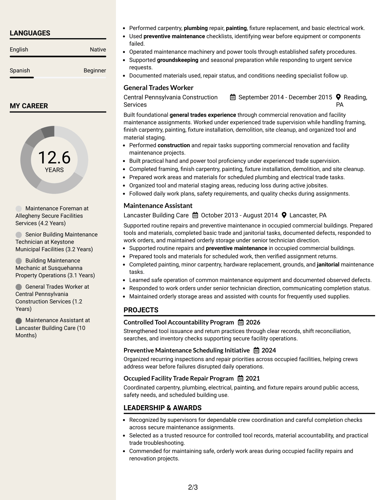 Resume Example Page 2