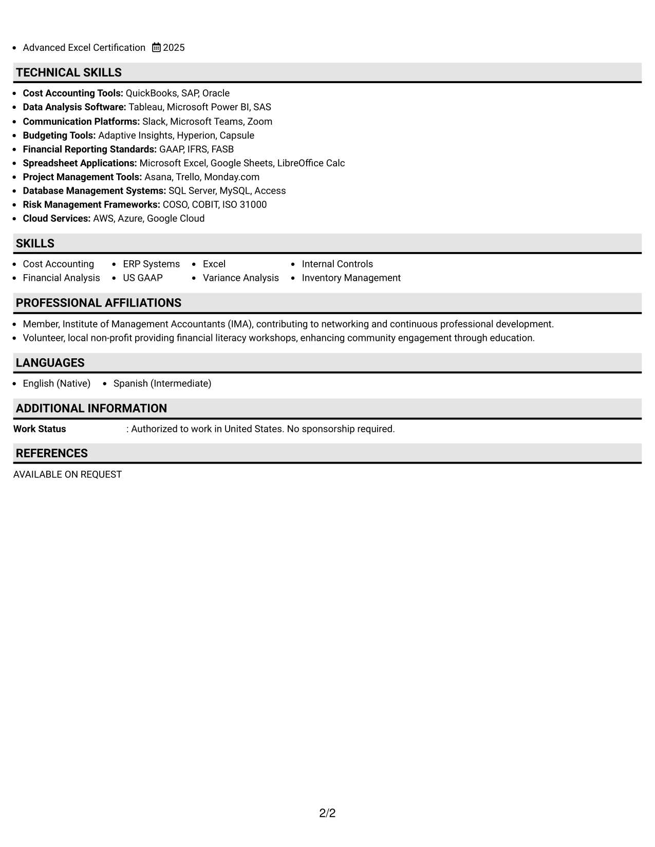 Resume Example Page 2