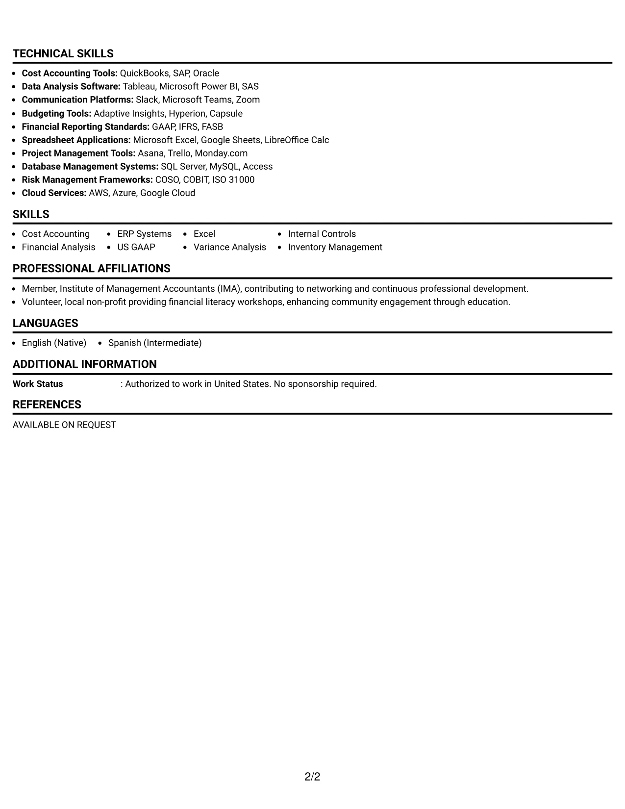 Resume Example Page 2