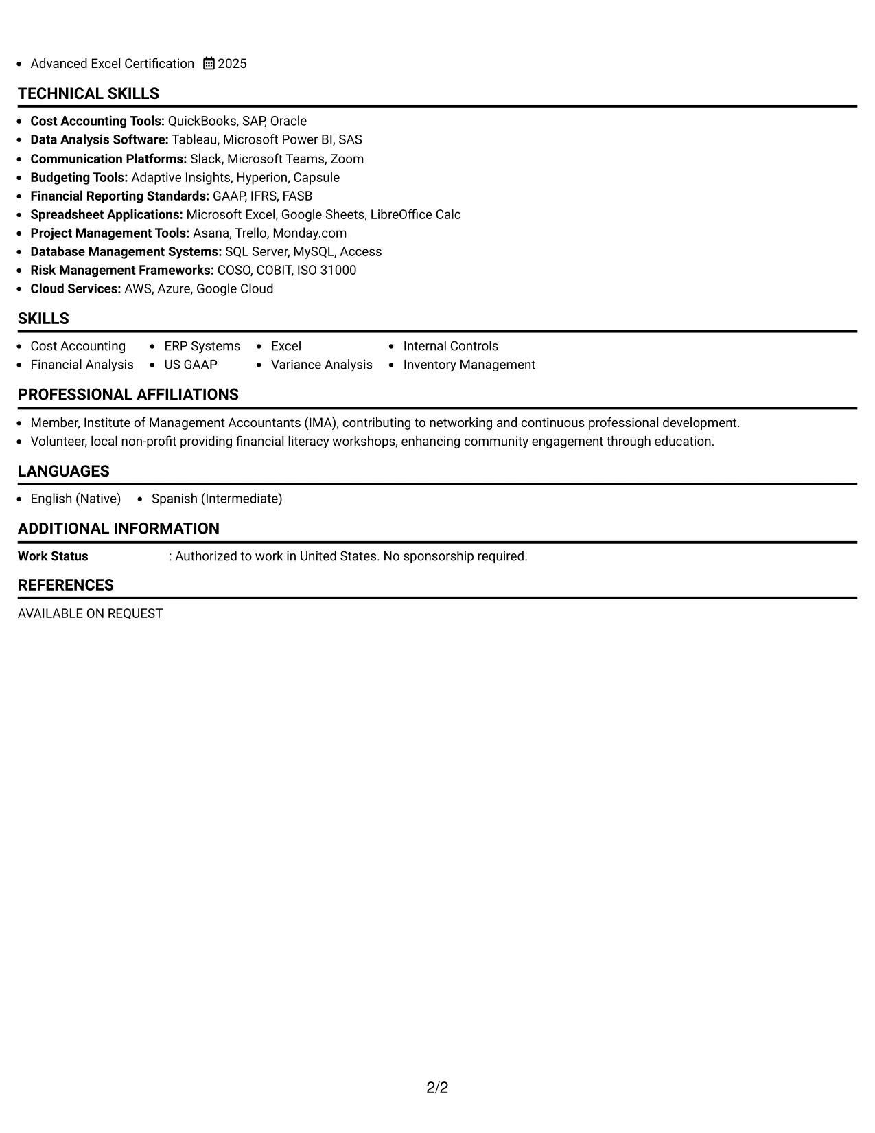 Resume Example Page 2