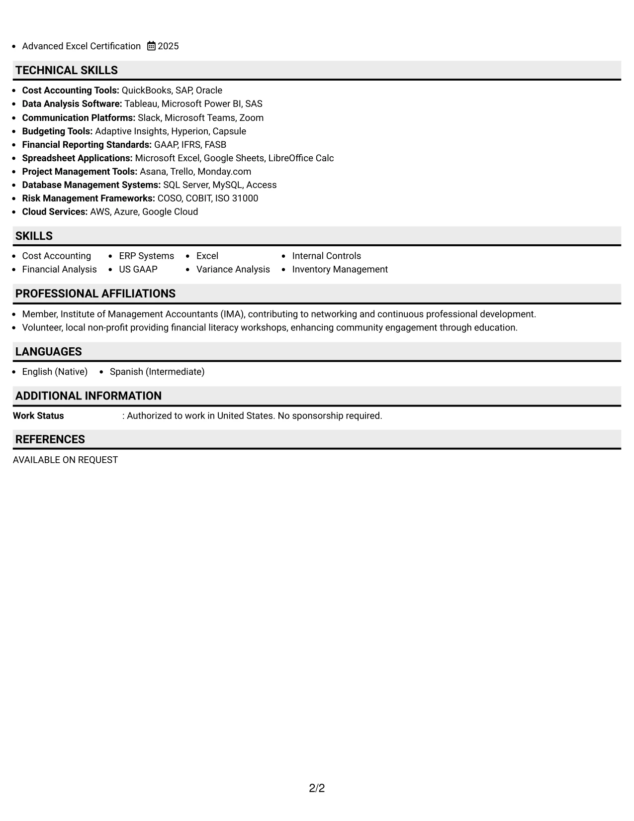 Resume Example Page 2