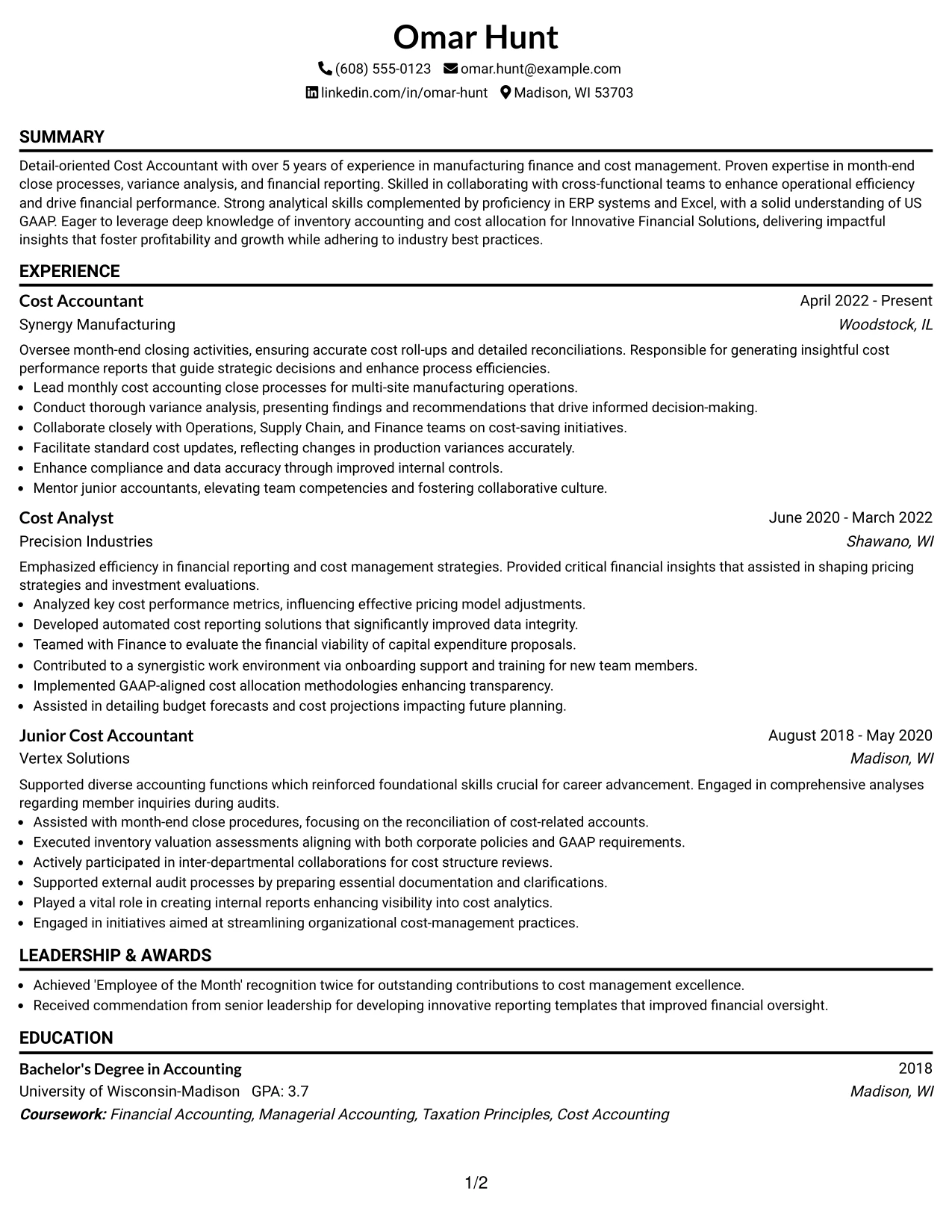 Resume Example Page 1