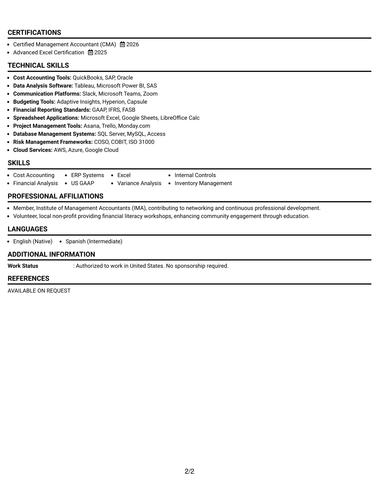 Resume Example Page 2