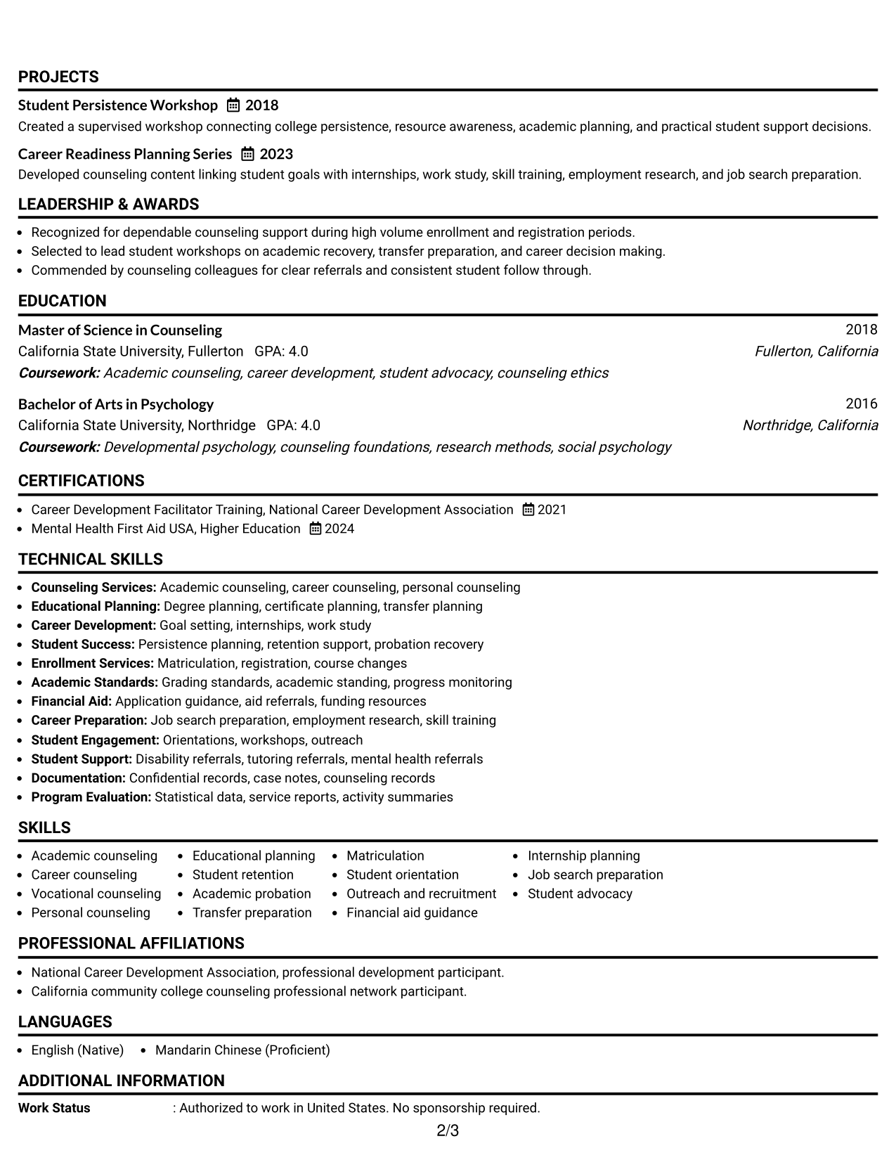 Resume Example Page 2