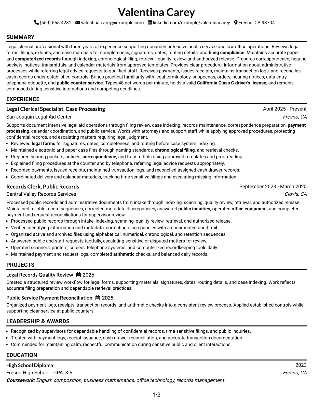 Resume Example Page 1