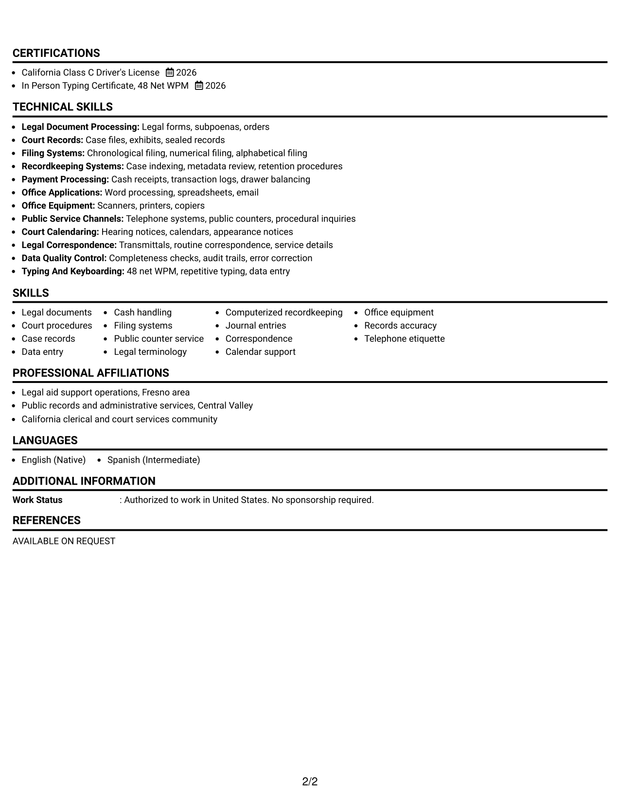Resume Example Page 2