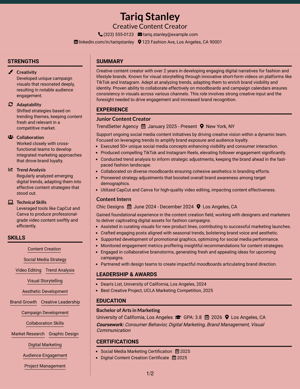 Resume Example Page 1