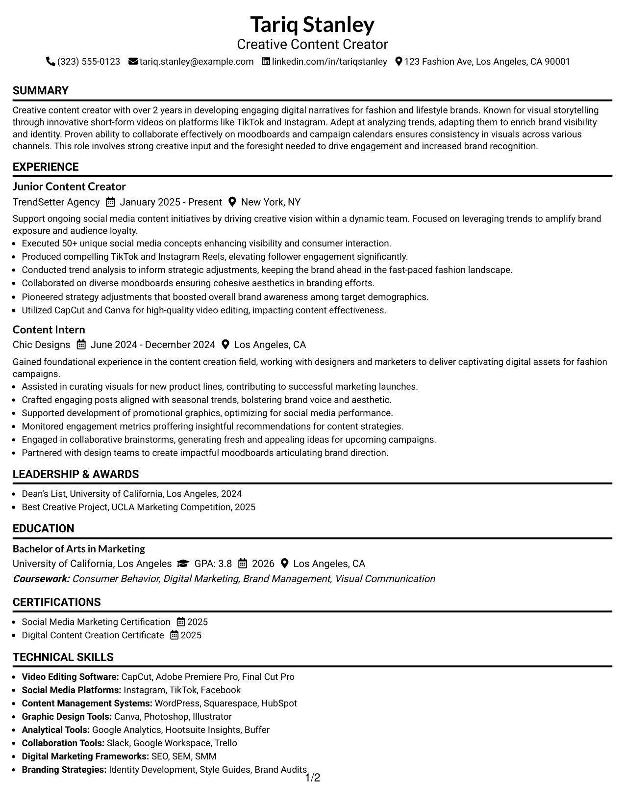 Resume Example Page 1