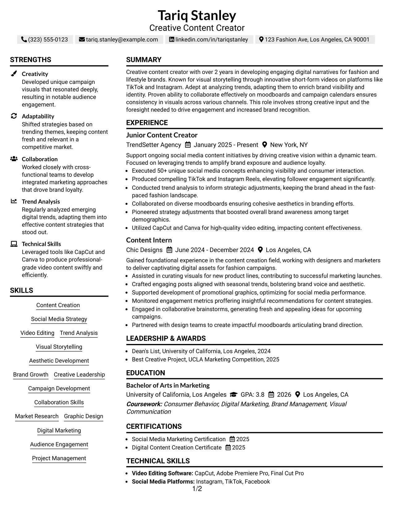 Resume Example Page 1