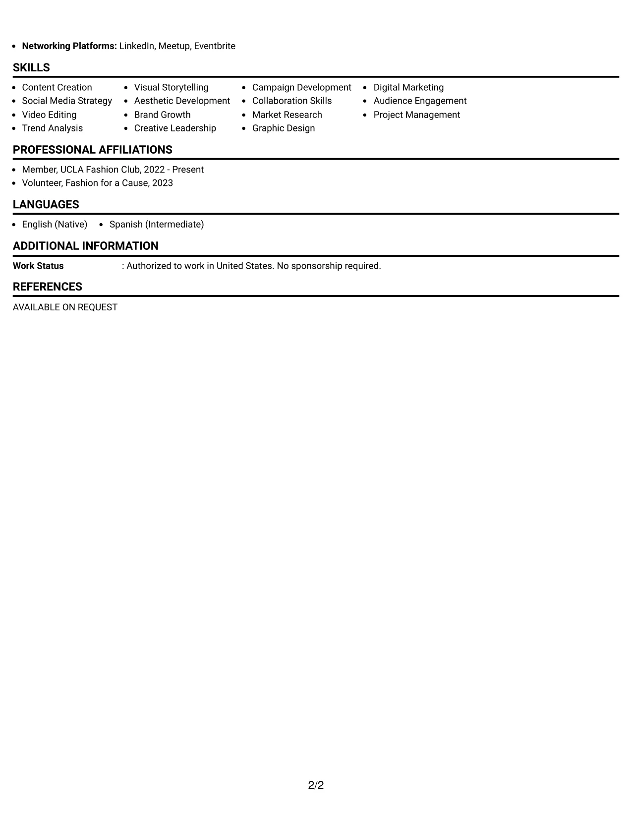 Resume Example Page 2
