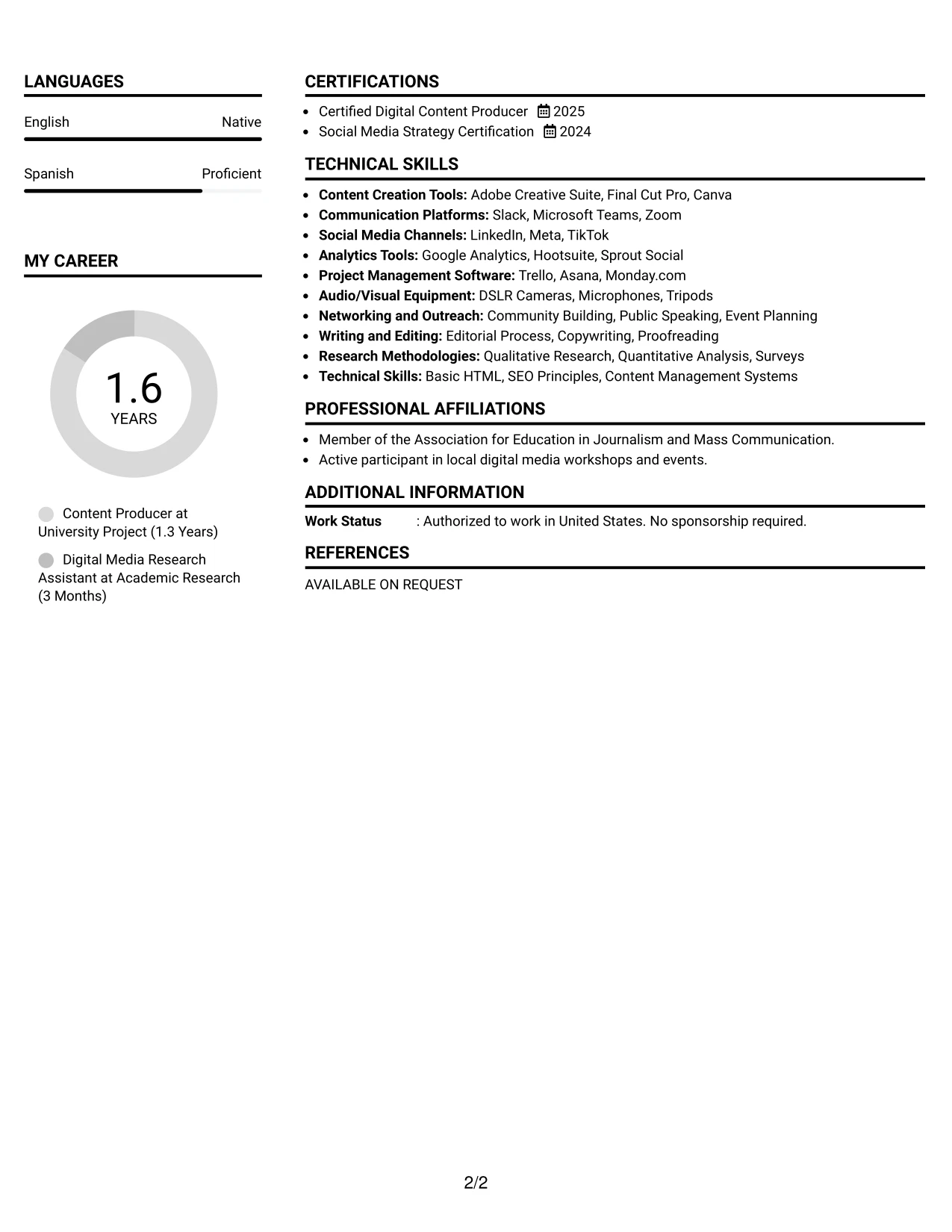 Resume Example Page 2