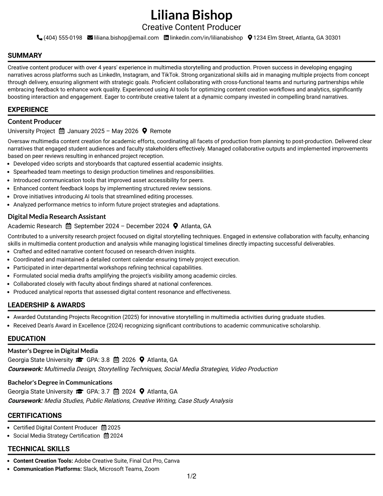 Resume Example Page 1