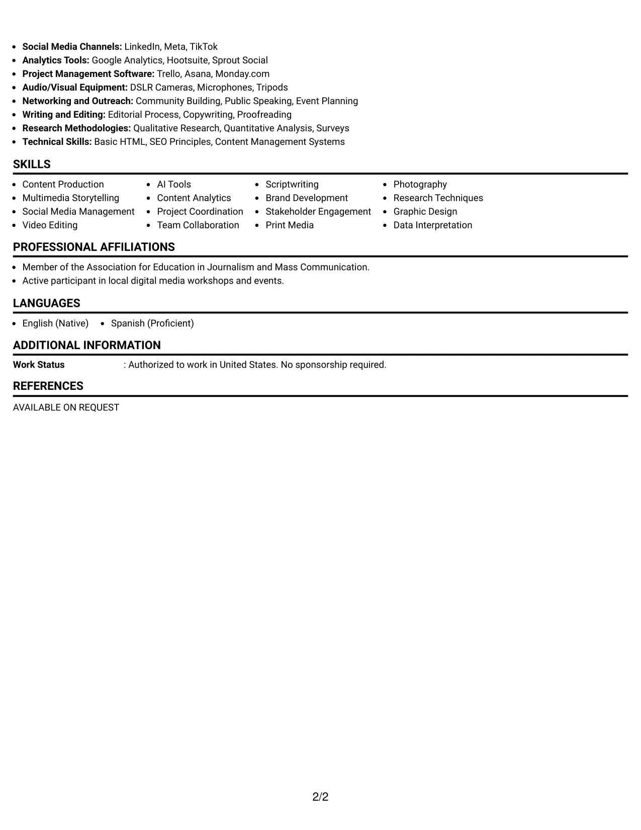 Resume Example Page 2