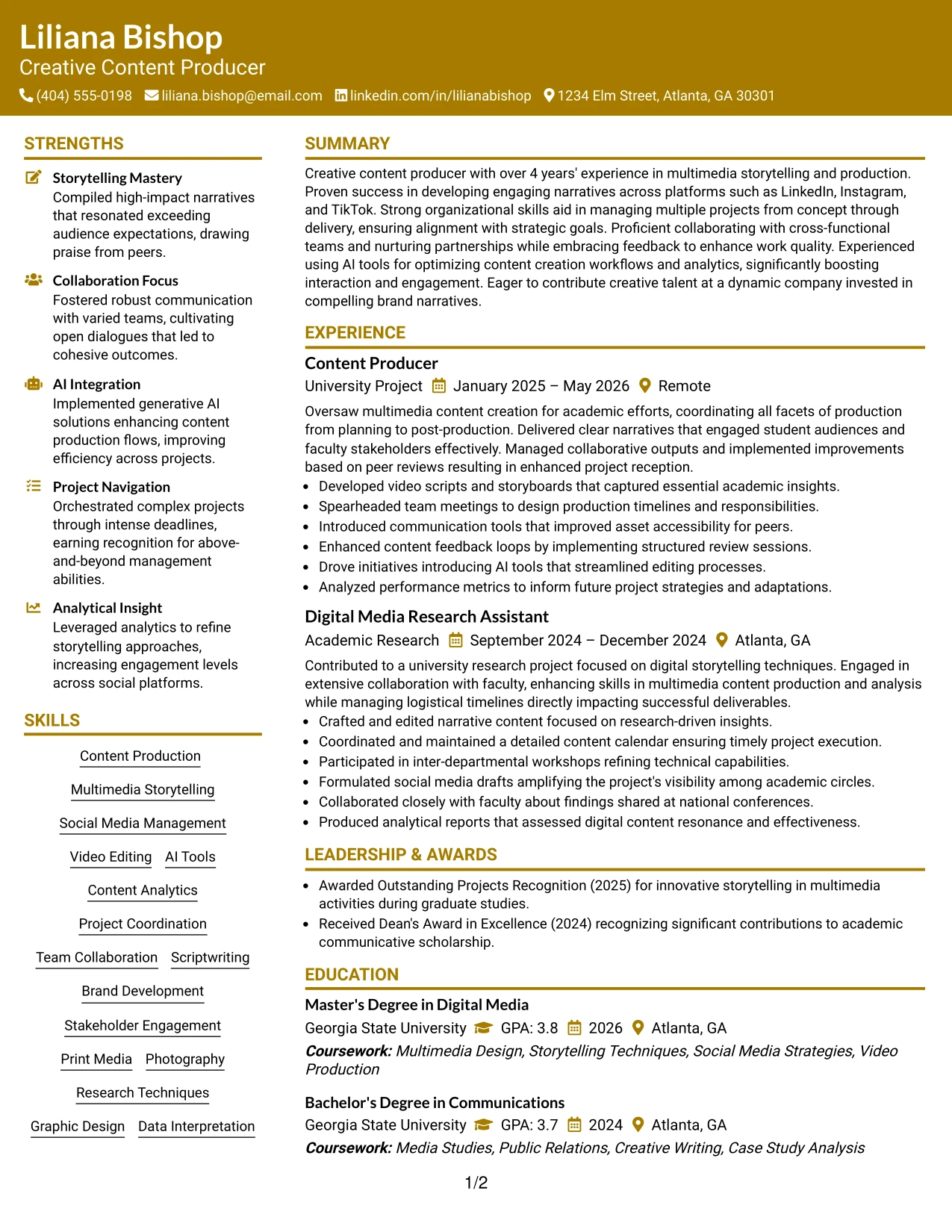 Resume Example Page 1