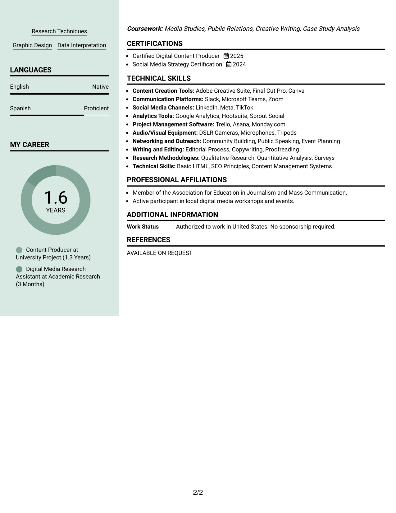 Resume Example Page 2