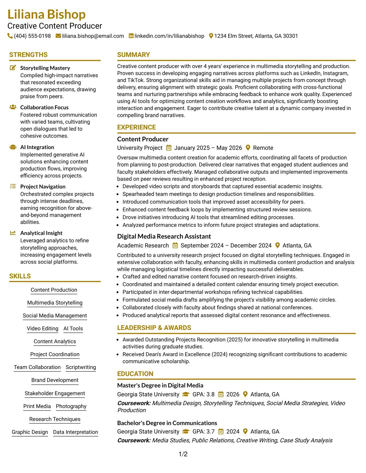 Resume Example Page 1
