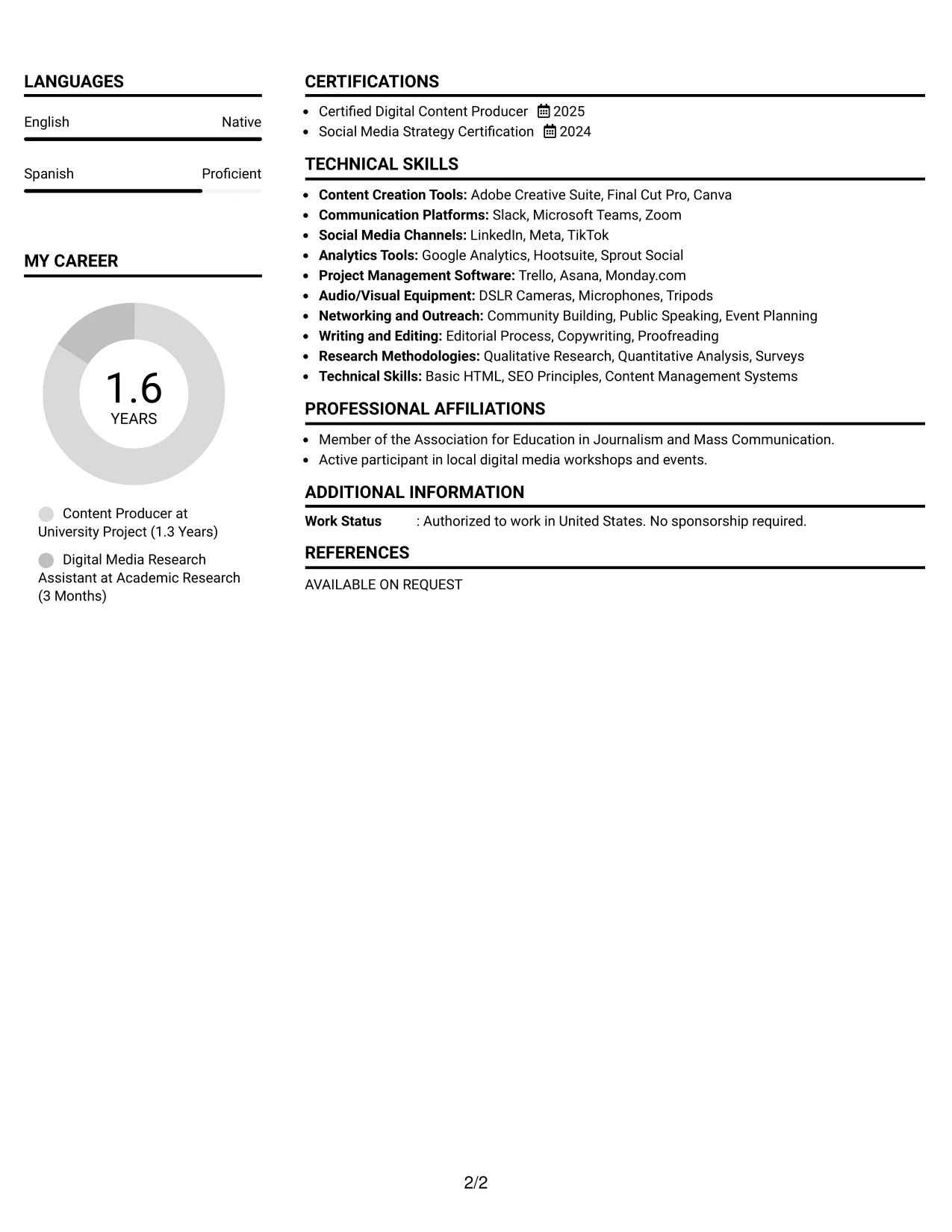 Resume Example Page 2