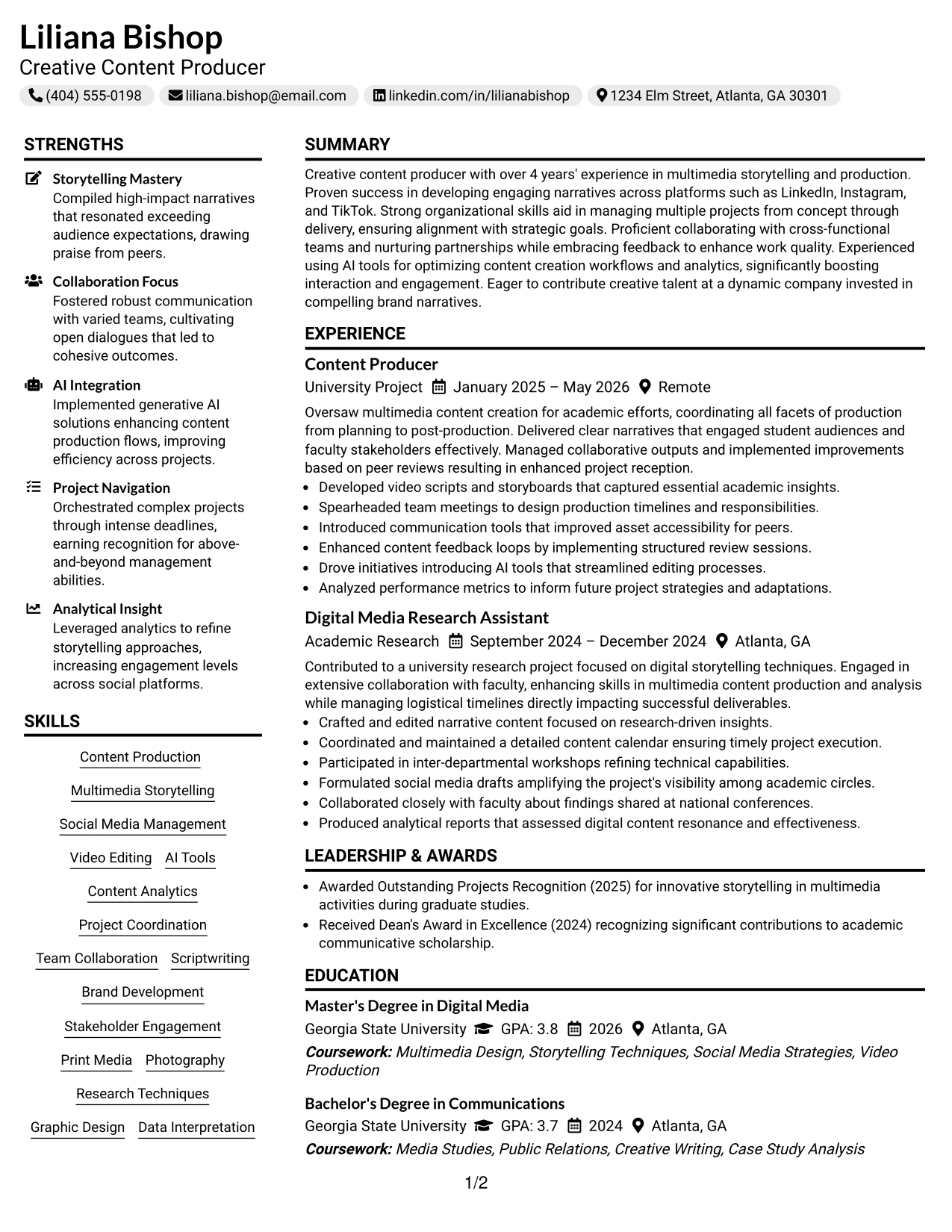 Resume Example Page 1